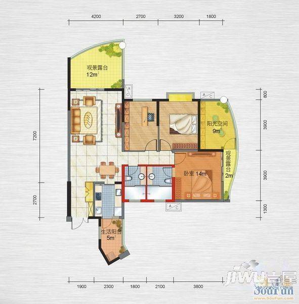 巡司顶社区2室2厅1卫户型图