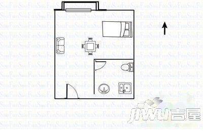 新嘉园1室1厅1卫43㎡户型图