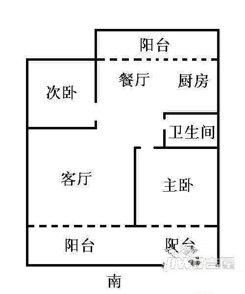 金鸡亭花园2室2厅1卫75㎡户型图