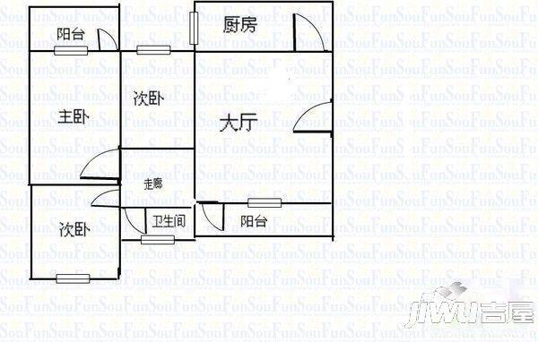 金鸡亭花园2室2厅1卫75㎡户型图