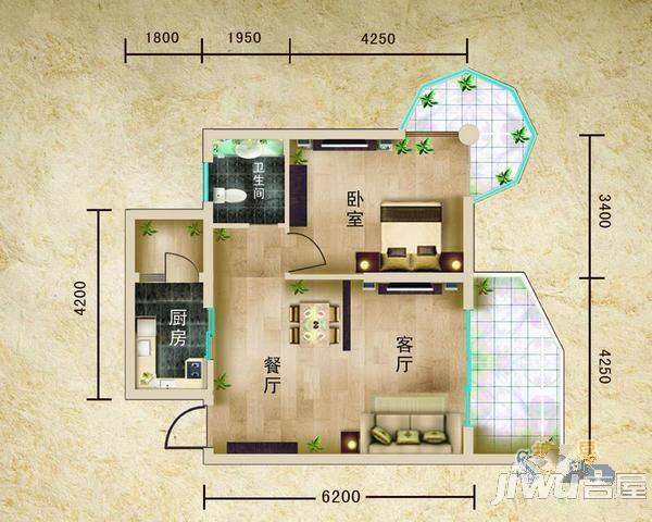 都市华庭3室2厅1卫户型图