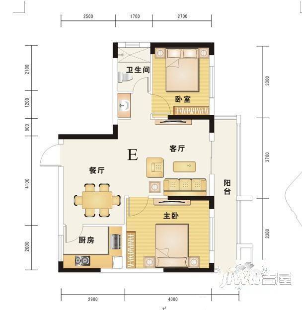 杏信花园2室2厅1卫户型图