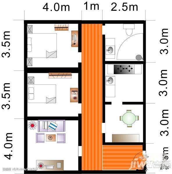 鸿梅花园3室2厅1卫户型图