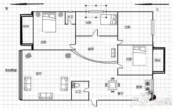 福满家园3室2厅1卫户型图