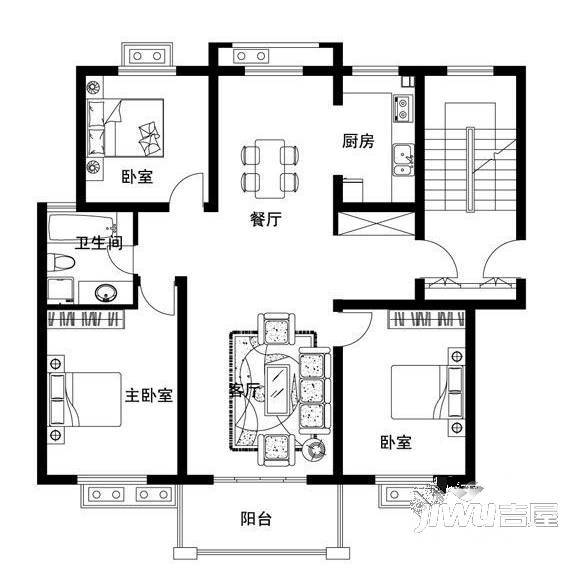 新都花园3室2厅1卫户型图