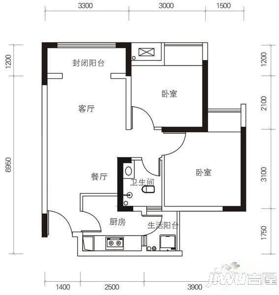 高迪墅3室2厅1卫户型图