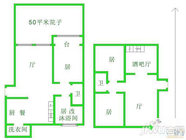 高迪墅3室2厅1卫户型图