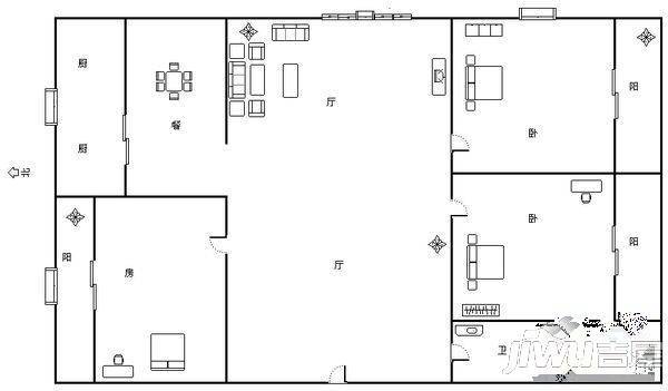 文化小区3室2厅2卫户型图