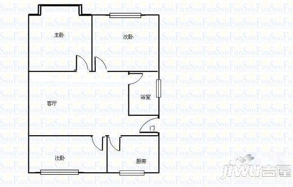 福龙公寓3室2厅1卫户型图