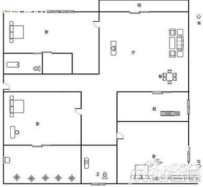 翠湖庄园3室2厅1卫户型图