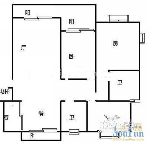 国泰大厦3室2厅1卫户型图