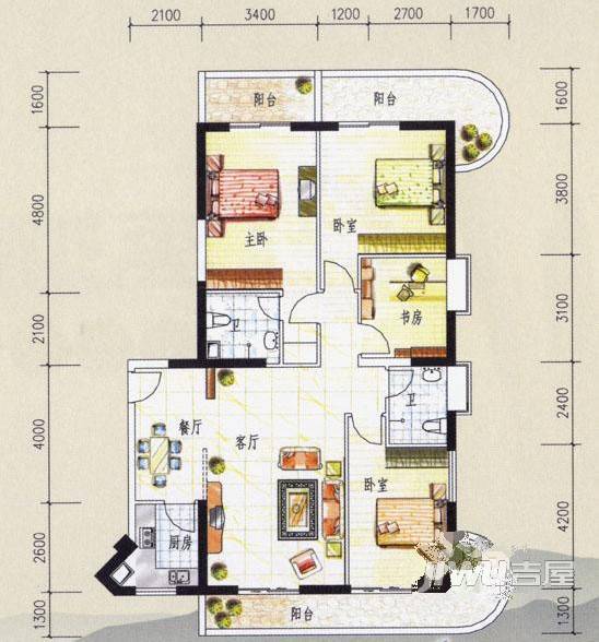 临海苑3室2厅1卫户型图