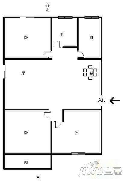 银龙公寓3室2厅1卫户型图