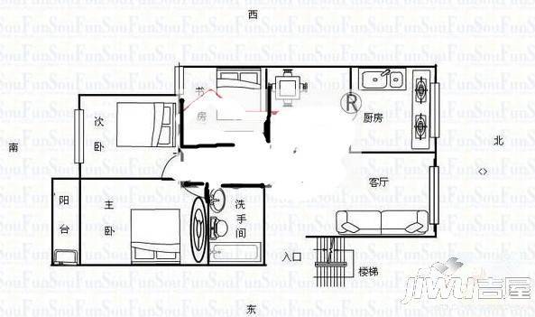 银龙公寓3室2厅1卫户型图