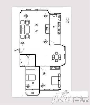 金磊花园2室2厅1卫83㎡户型图