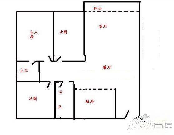 新景花园3室2厅2卫户型图