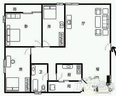 新景花园3室2厅2卫户型图