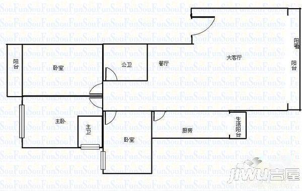 富山花园二期3室2厅2卫116㎡户型图