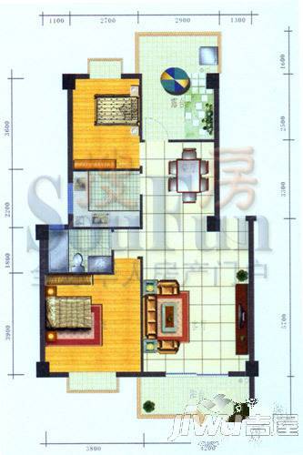 金尚风景(福满园)2室2厅1卫94.6㎡户型图