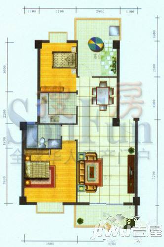 金尚风景(福满园)2室2厅1卫94.6㎡户型图