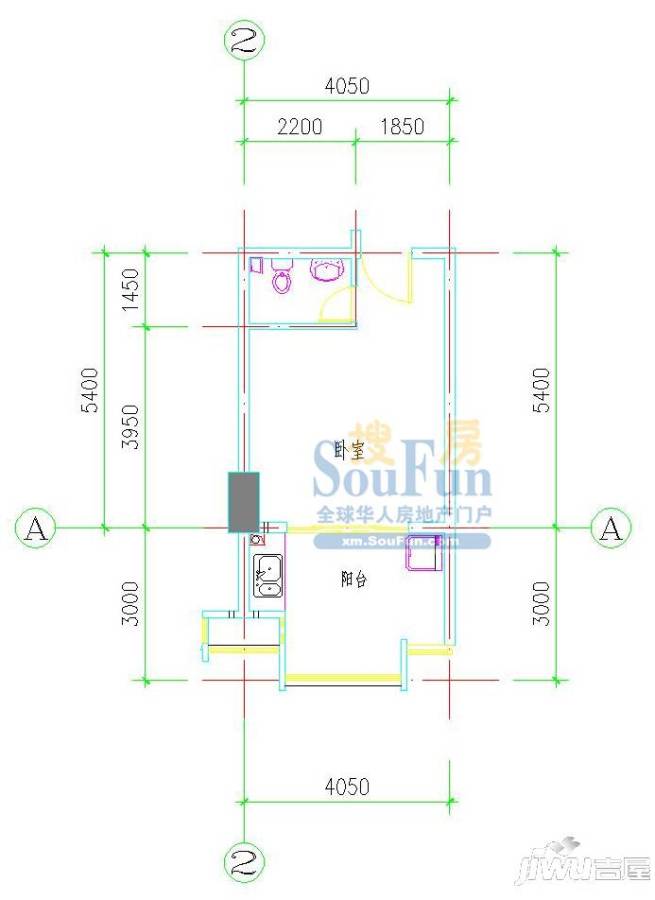 湖里大唐世家2室1厅1卫68.1㎡户型图