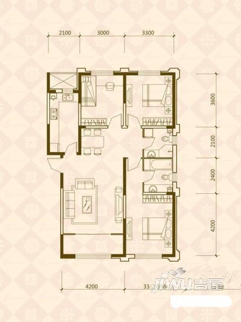 老虎城3室2厅2卫户型图