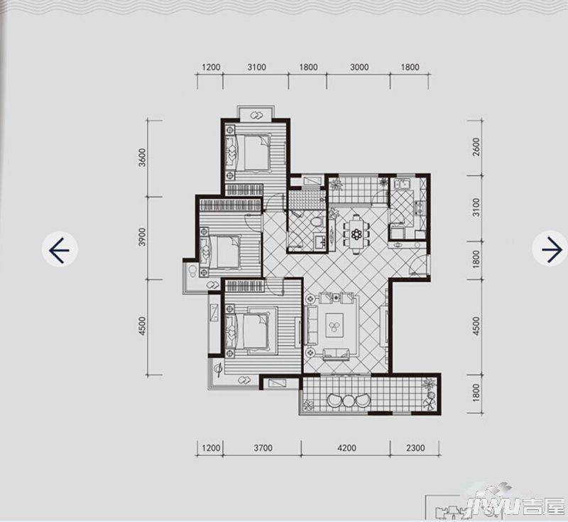 国贸商城3室2厅1卫135㎡户型图