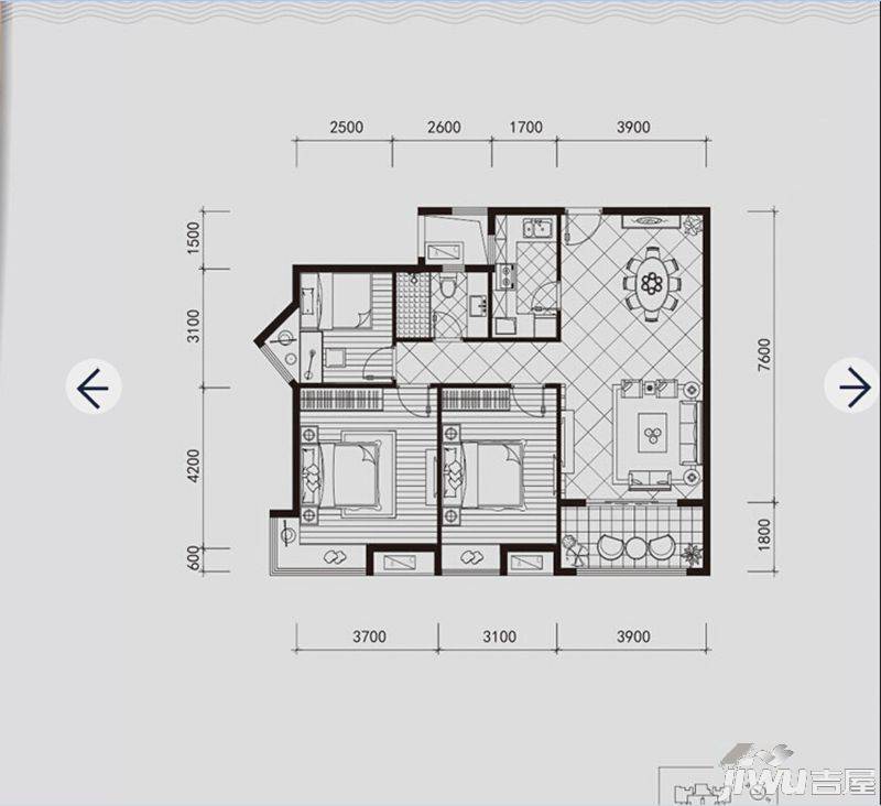 国贸商城3室2厅1卫113㎡户型图