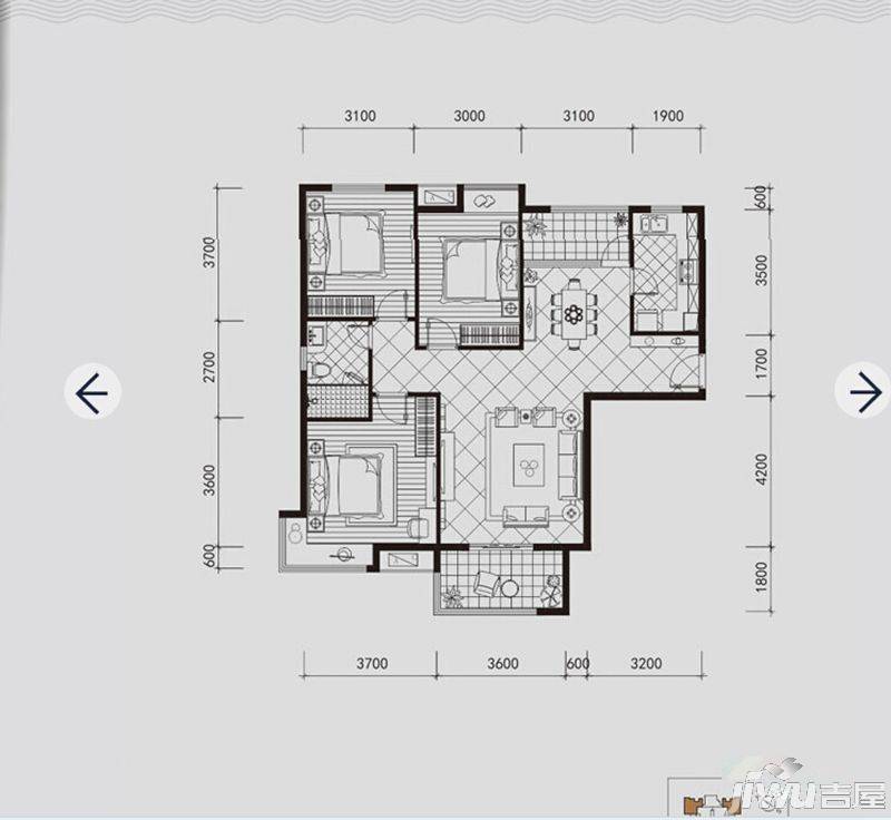 国贸商城3室2厅1卫123㎡户型图