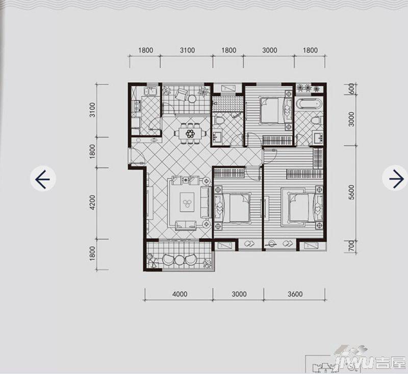 国贸商城3室2厅2卫134㎡户型图