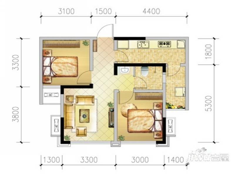 幸福海岸二期3室2厅1卫63㎡户型图