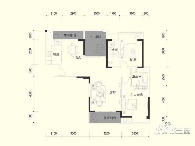 华川爱丁堡2室2厅2卫138㎡户型图