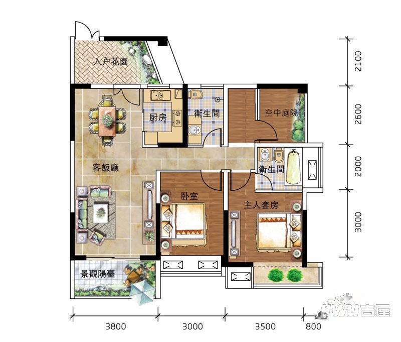 华川爱丁堡2室2厅2卫101㎡户型图