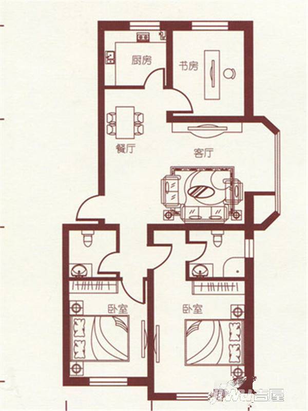 保利四方3室2厅2卫103.8㎡户型图