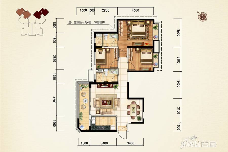 恒大名都5室2厅2卫170㎡户型图