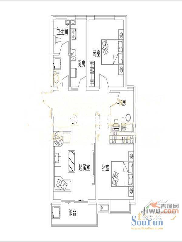 金御国际花园3室1厅1卫户型图