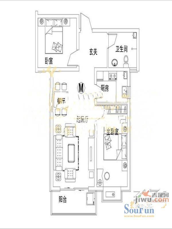 金御国际花园3室1厅1卫户型图