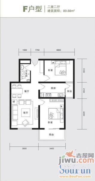 向阳家园二期2室2厅0卫89.8㎡户型图