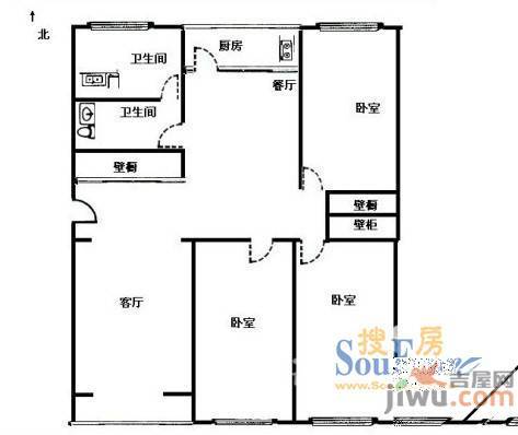 邮电宿舍(盛兴路)3室2厅1卫户型图