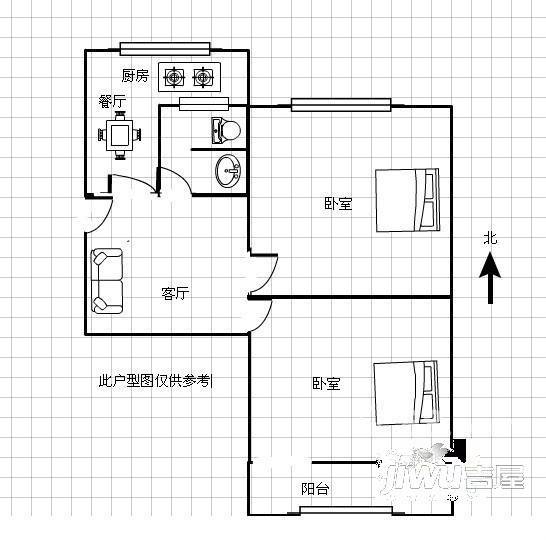 三中宿舍2室2厅1卫户型图