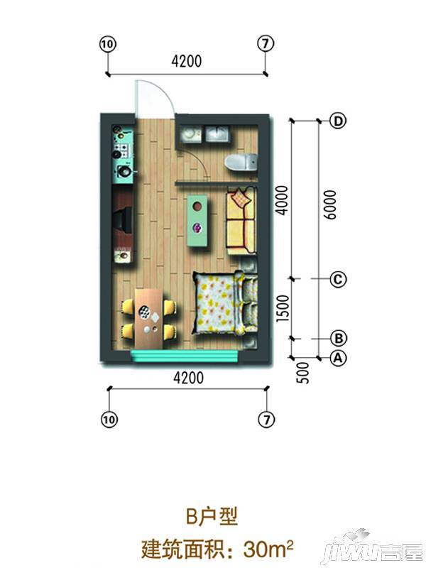 龙门山庄养心苑1室1厅1卫30㎡户型图