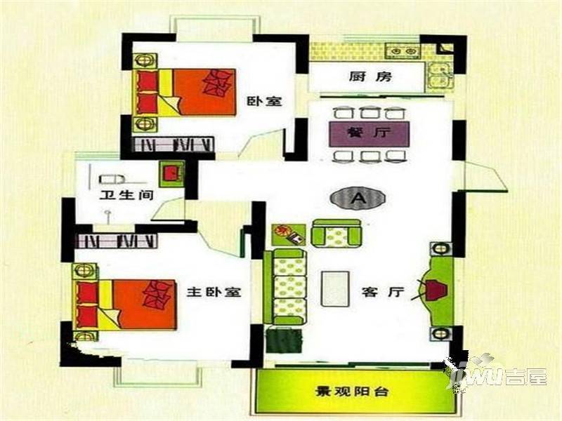 南城茗都2室2厅1卫85㎡户型图