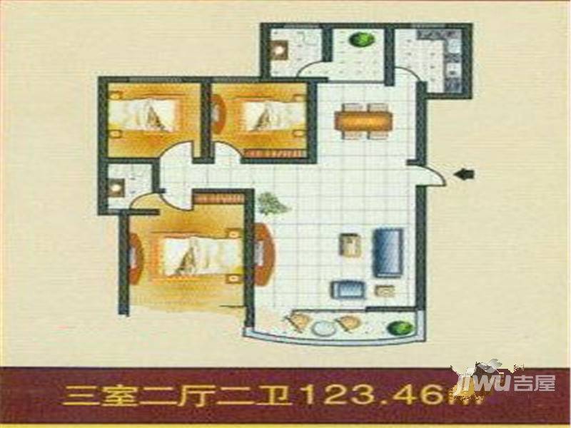 深柳文苑3室2厅2卫128.9㎡户型图