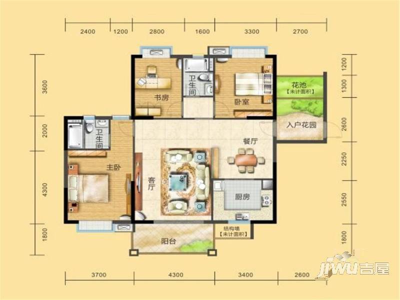 桃花源里3室2厅2卫127.9㎡户型图