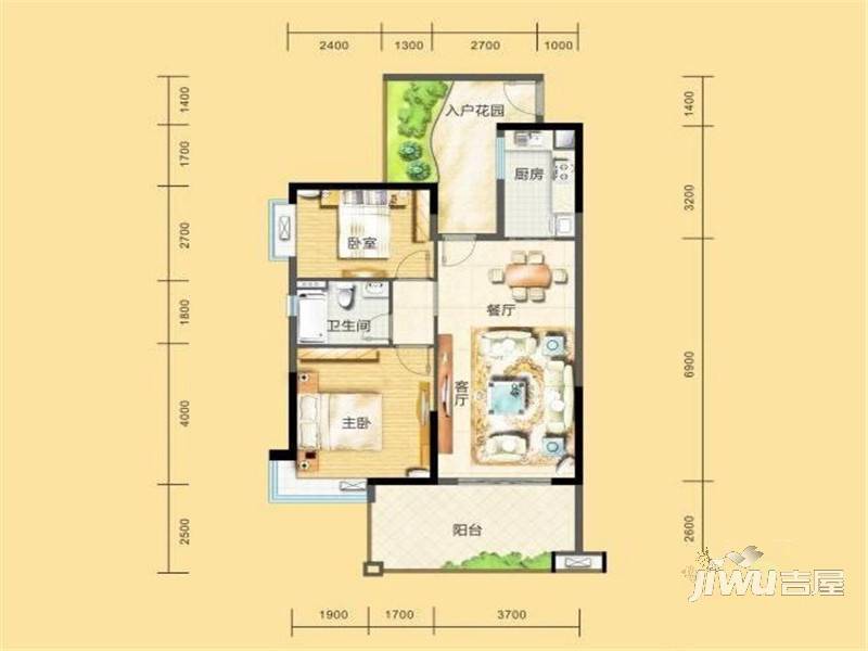 桃花源里2室2厅1卫93.4㎡户型图