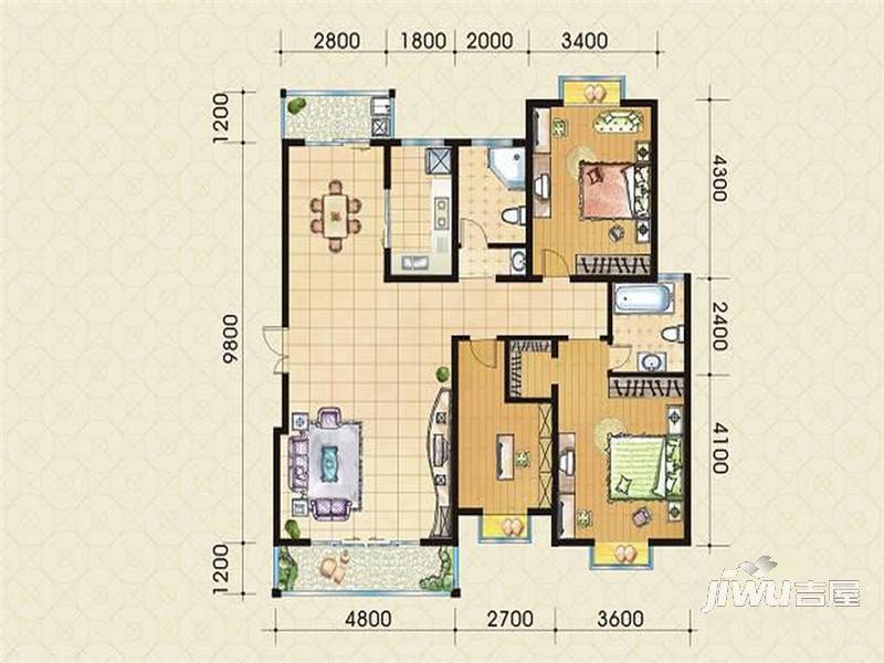 滨江城市花园3室2厅2卫129.5㎡户型图