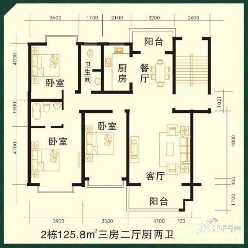 碧山云天3室2厅1卫89.4㎡户型图