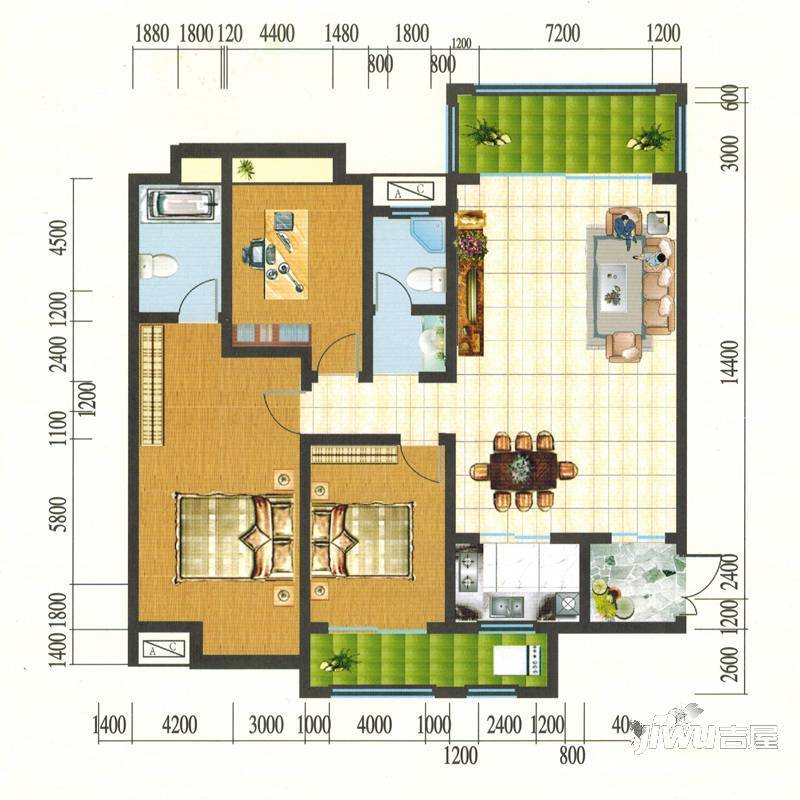 立昇领域3室2厅2卫128㎡户型图