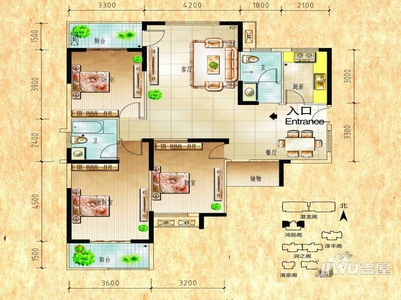 东方明居2室2厅1卫81.4㎡户型图