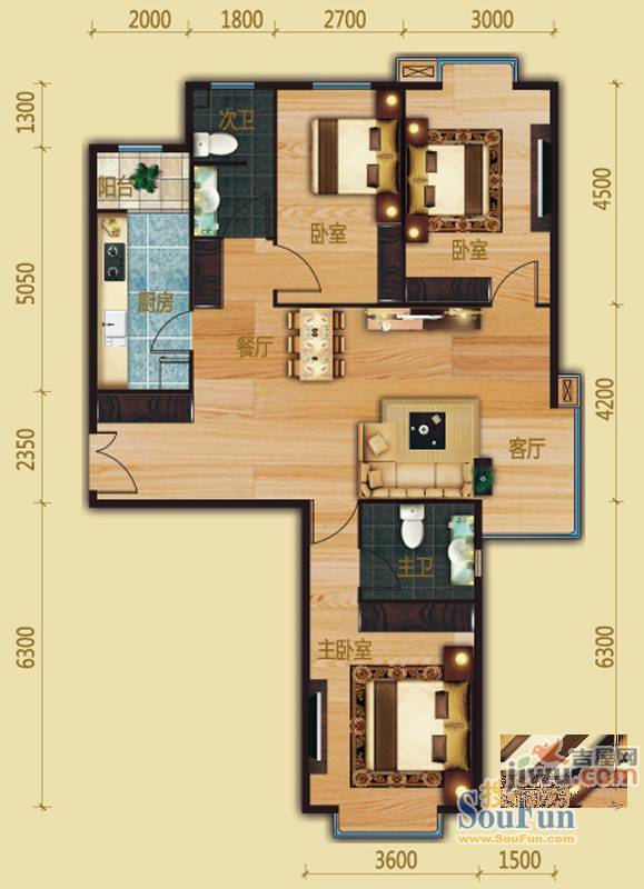 蓝色理想普通住宅129㎡户型图